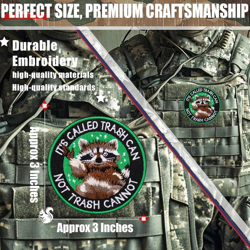 FengechoCstm Funny “It’s Called Trash Can, Not Trash Cannot” Meme 3-Inch Embroidered Raccoon Morale Patch - Hook & Loop Patch for Backpacks, Patch Wall, Hats, Dog Vests, Jackets, Lunch Bags - 1 Pc - Image 3